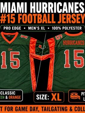 Pro Edge Miami Hurricanes #15 Green and Orange Football Jersey